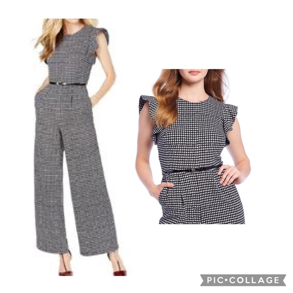 Calvin Klein Pants - Calvin Klein houndstooth jumpsuit with flutter sleeves!